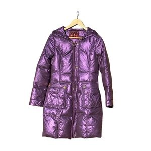 90% Duck Down 🦢 Made in Italy 🇮🇹 Metallic Purple Hooded Puffer Coat Silk Lining
